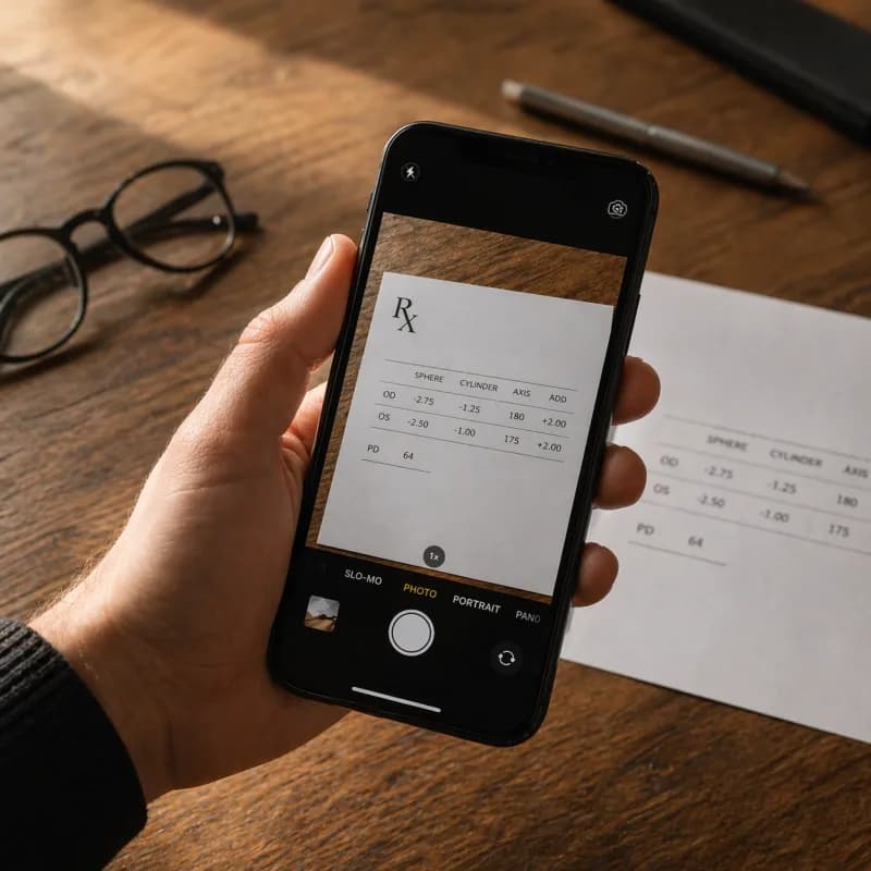 Smartphone photographiant une ordonnance Rx sur un bureau en bois